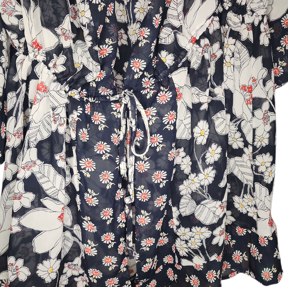 Lane Bryant Navy Floral Kimono Cardigan With Waist Drawstring Size 18/20 NWT - Picture 6 of 7